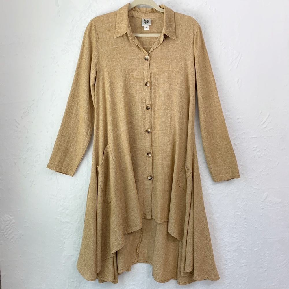 Ivy Jane Linen Blend Hi Lo Asymmetrical Tunic Shirt Dress Sz S